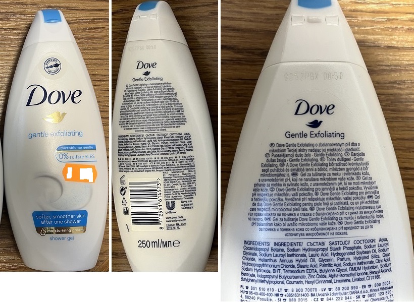 Sprchový gel Dove, shower gel, gentle exfoliating: Fotografie