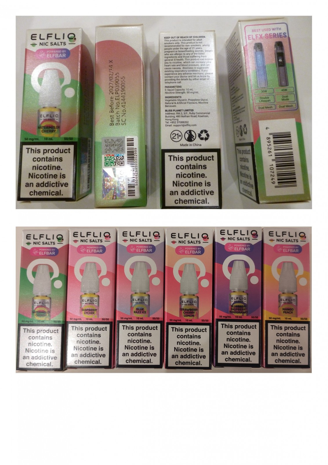 Náhradní náplň elektronické cigarety zn. ELFLIQ NIC SALTS, 50 mg/ml, 10 ml : Fotografie