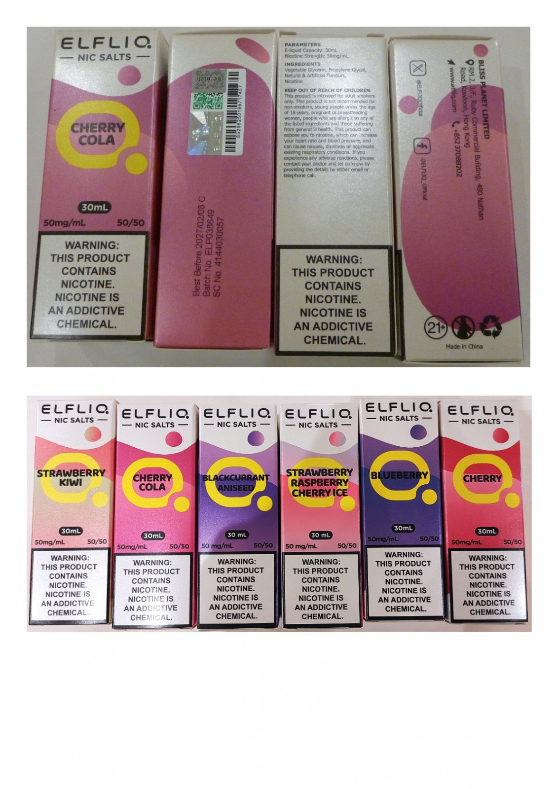 Náhradní náplň elektronické cigarety zn. ELFLIQ NIC SALTS, 50 mg/ml, 30 ml: Fotografie