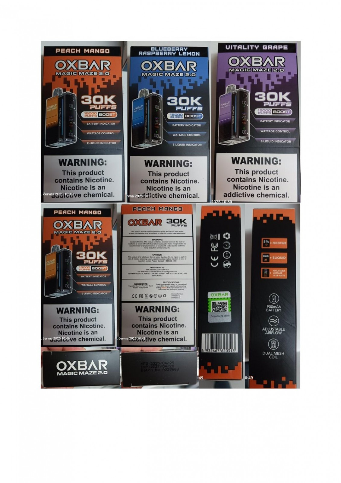 Jednorázové elektronické cigarety zn. OXBAR MAGIC MAZE 2.0 30K PUFFS, 15000 PUFFS BOOST, NICOTINE 5%, 20 ml ELIQUID: Fotografie č. 1