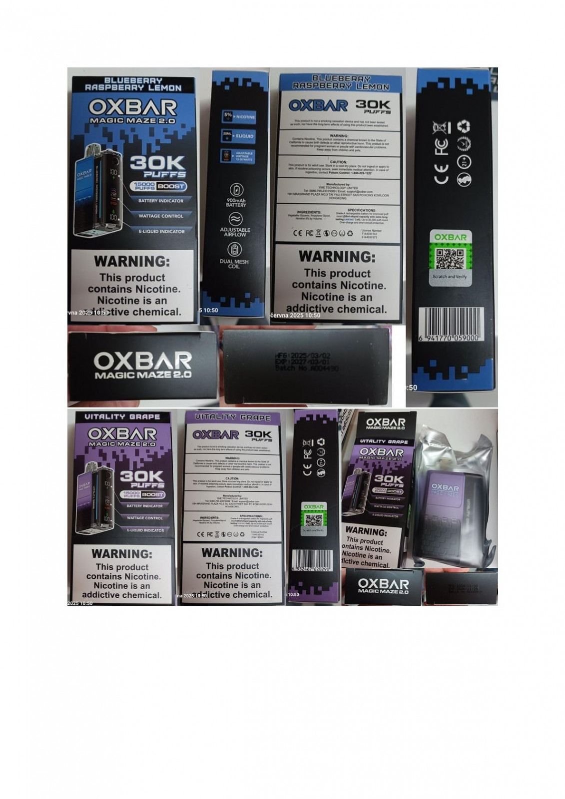 Jednorázové elektronické cigarety zn. OXBAR MAGIC MAZE 2.0 30K PUFFS, 15000 PUFFS BOOST, NICOTINE 5%, 20 ml ELIQUID: Fotografie č. 2
