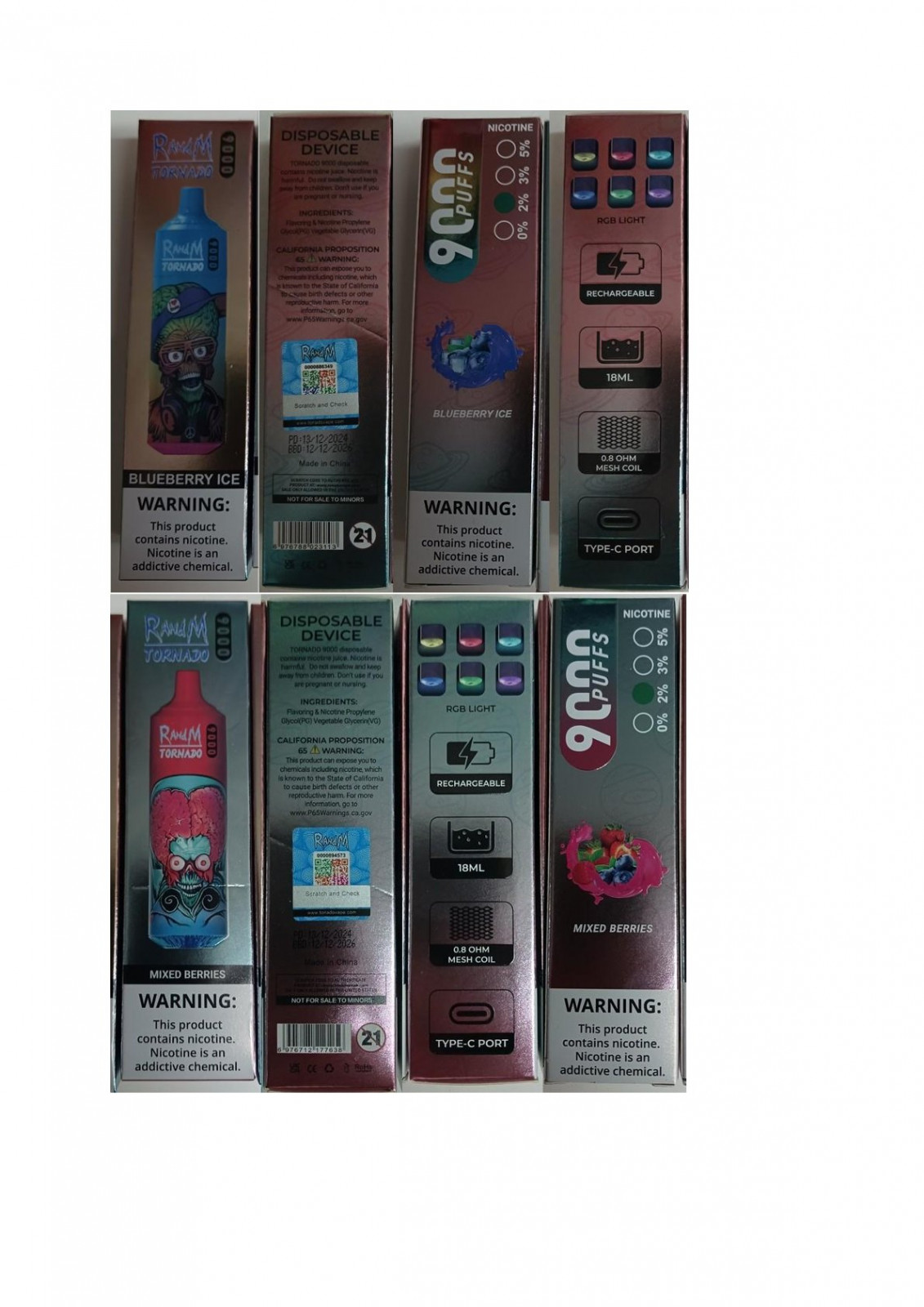 Jednorázové elektronické cigarety zn. RandM TORNADO 9000 NICOTINE 2 %, 18 ml: Fotografie