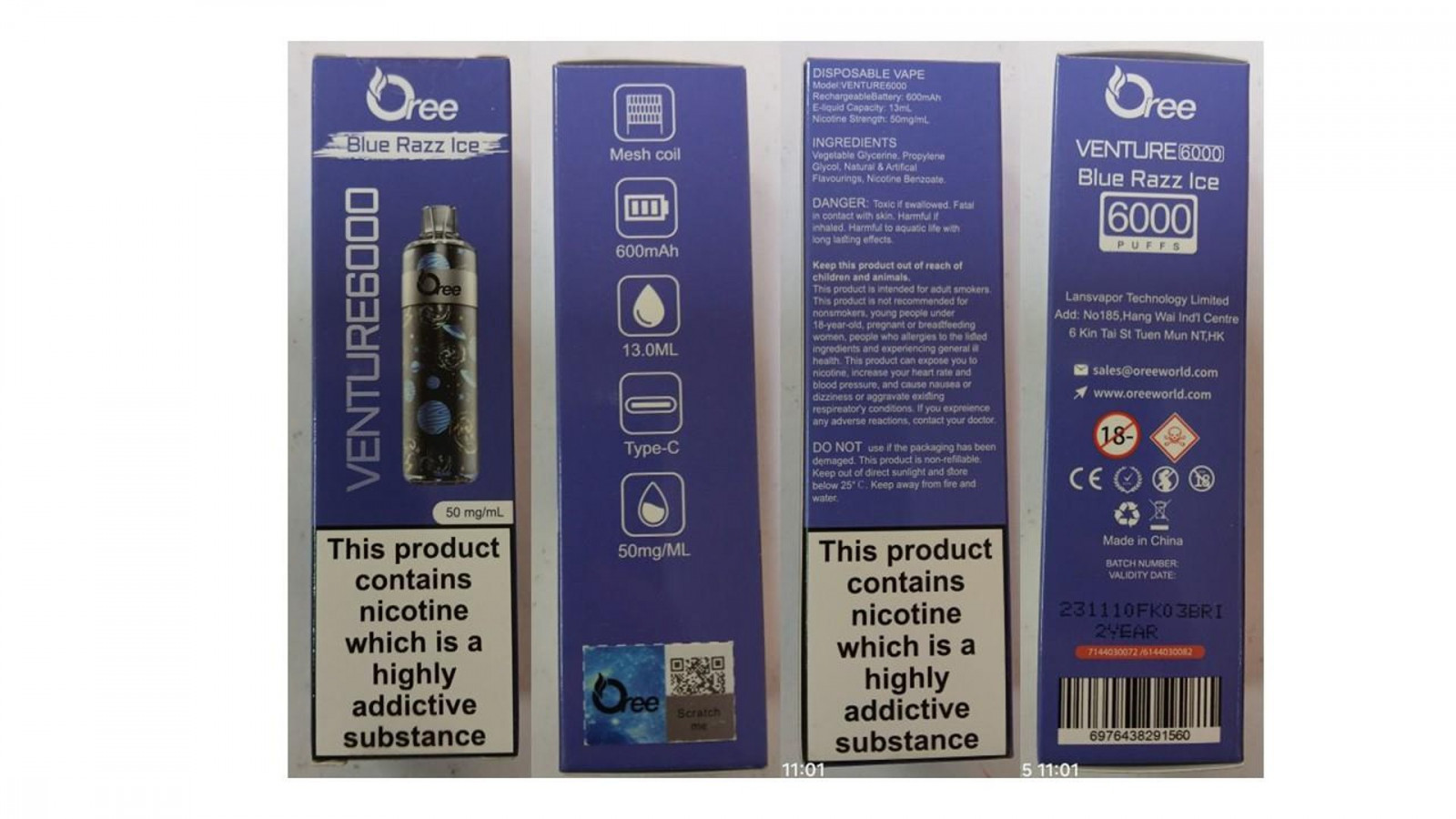 Jednorázová elektronická cigareta zn. Oree VENTURE6000: Fotografie