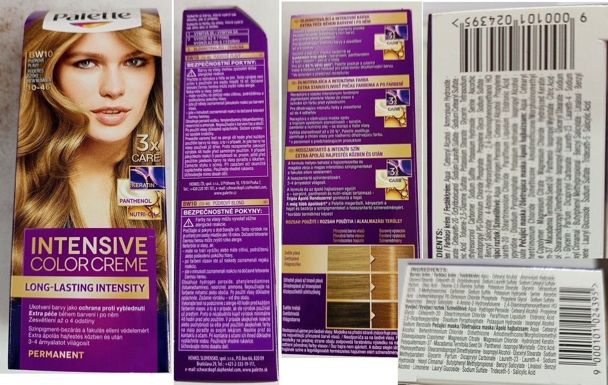 Barva na vlasy Schwarzkopf, Palette, INTENSIVE COLOR CREME, LONG-LASTING INTENSITY, BW10 PUDROVĚ PLAVÝ 10-46, 3x CARE: Fotografie