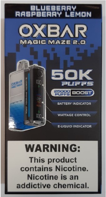 Jednorázová elektronická cigareta zn. OXBAR MAGIC MAZE 2.0, 50K puffs (25000 puffs boost), Blueberry Raspberry Lemon, 28 ml, 50 mg/ml nikotinu: Fotografie