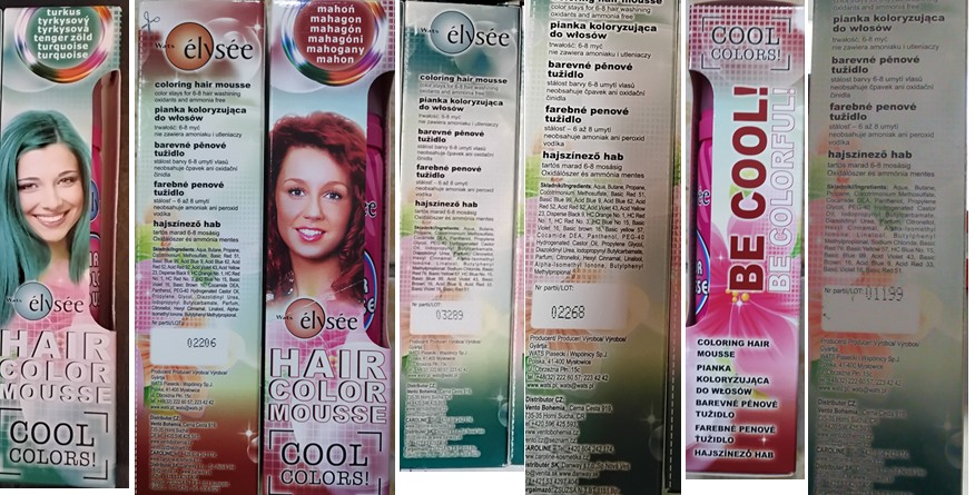 Wats élysée, HAIR COLOR MOUSE, COOL COLORS! barevné pěnové tužidlo, tyrkysový 78, mahagon 46: Fotografie