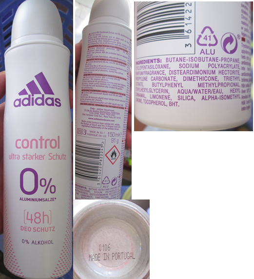 Antiperspirant Adidas, control ultra starker Schutz, 0 % ALUMINIUMSALZE, (48 h) DEO SCHUTZ, 0 %  ALKOHOL: Fotografie