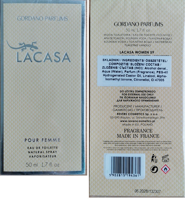 Toaletní voda LACASA, GORDANO PARFUMS, POUR FEMME EAU DE TOILETTE: Fotografie