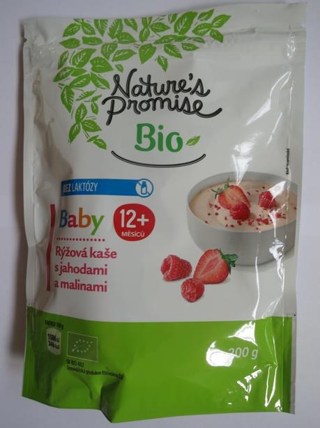 Varování před konzumací potraviny: Bio Rýžová kaše s jahodami a malinami Nature's Promise: Fotografie č. 1