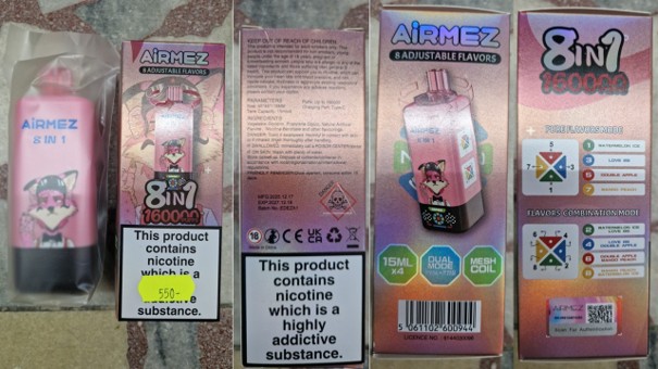 Jednorázová elektronická cigareta zn. AIRMEZ, 8in1, 160000 PUFFS, objem: 15 ml x 4: Fotografie č. 2